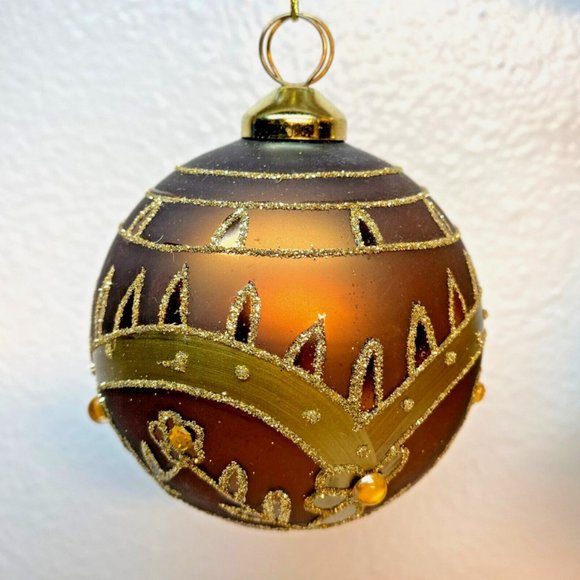 Brown W Gold Decor Glass Ball Teardrop N A King Christmas Ornaments Set of 3 - Picture 6 of 11